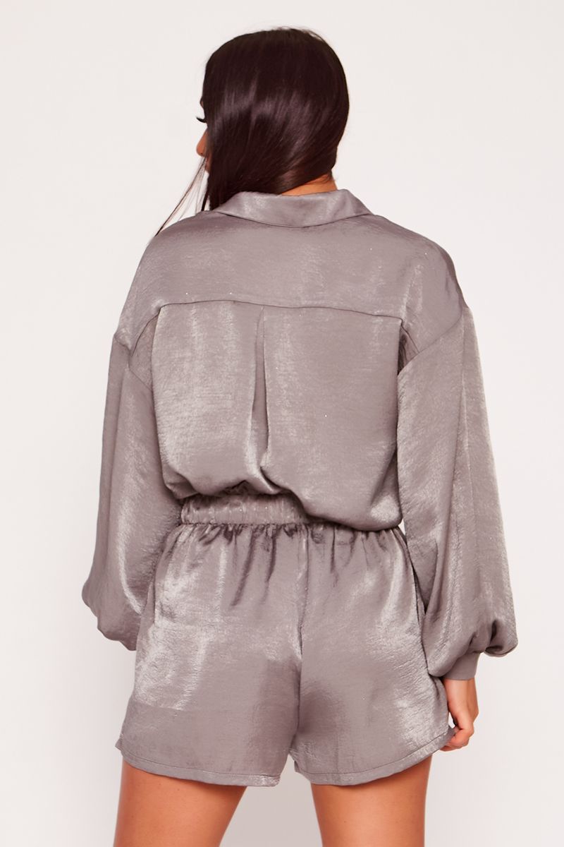 High Waist Button Detail Spice Shorts Grey