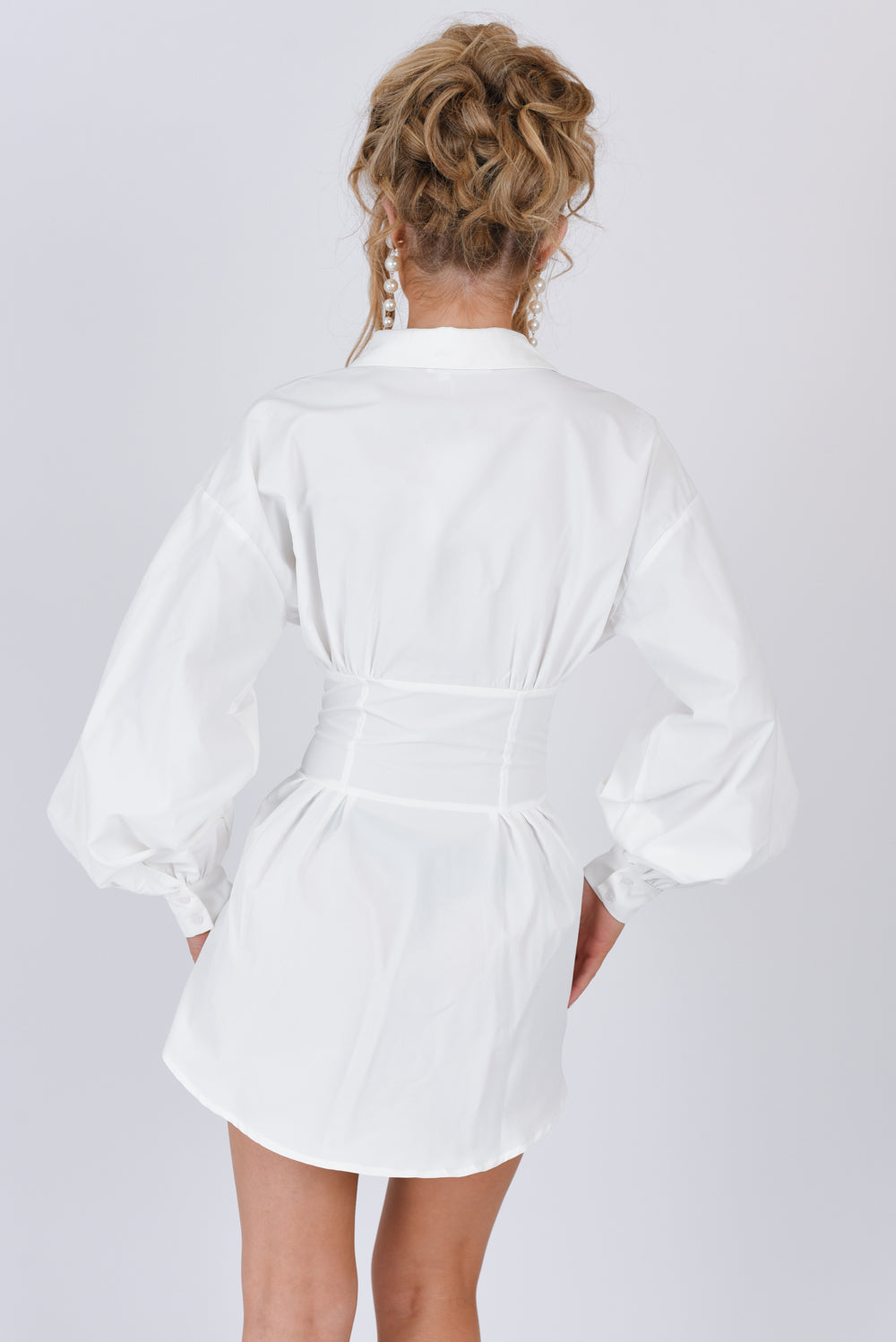 Waist Detail Button Front Shirt Dress White
