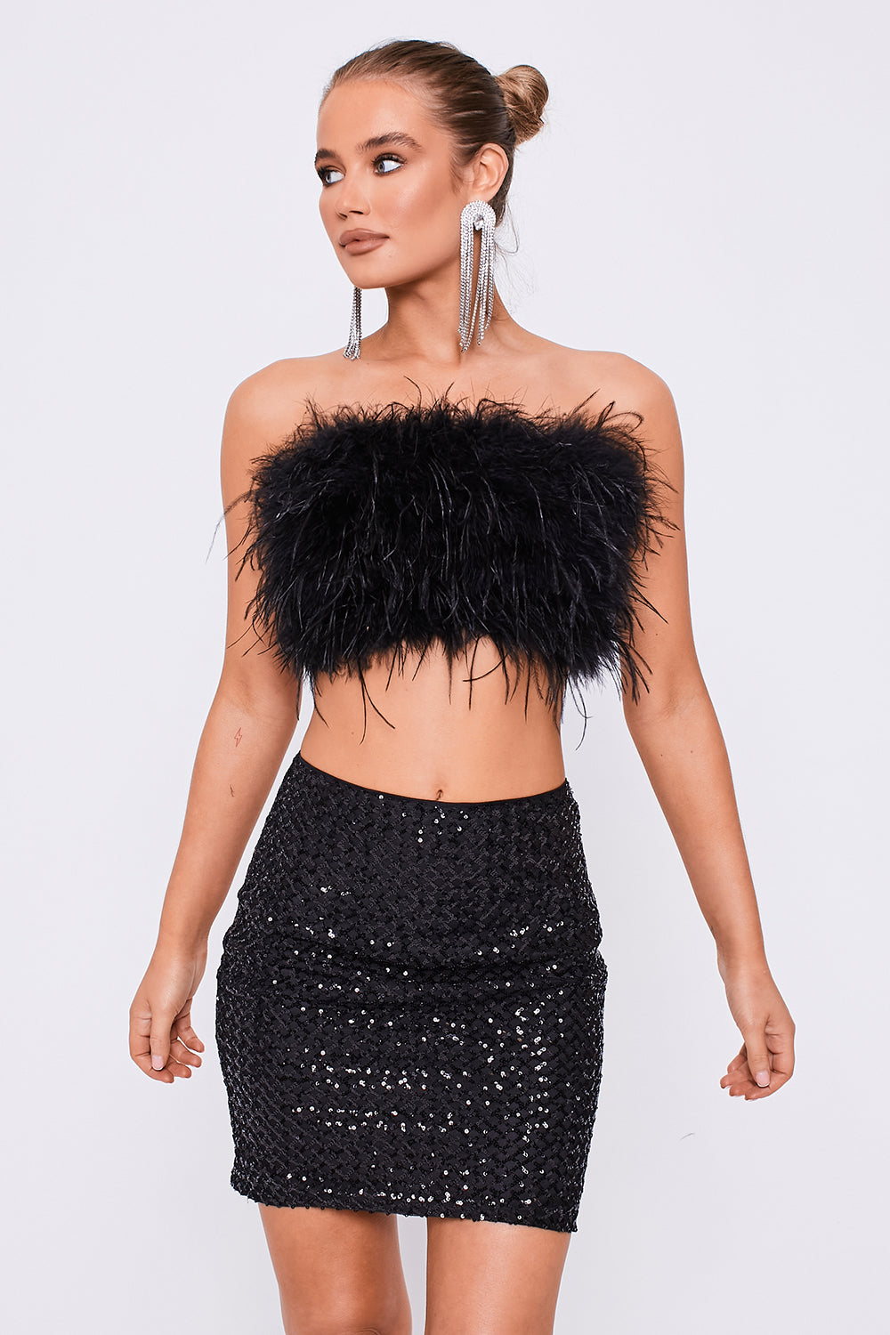 High Waist Sequin Mini Skirt Black
