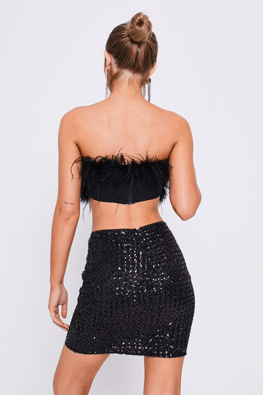 High Waist Sequin Mini Skirt Black