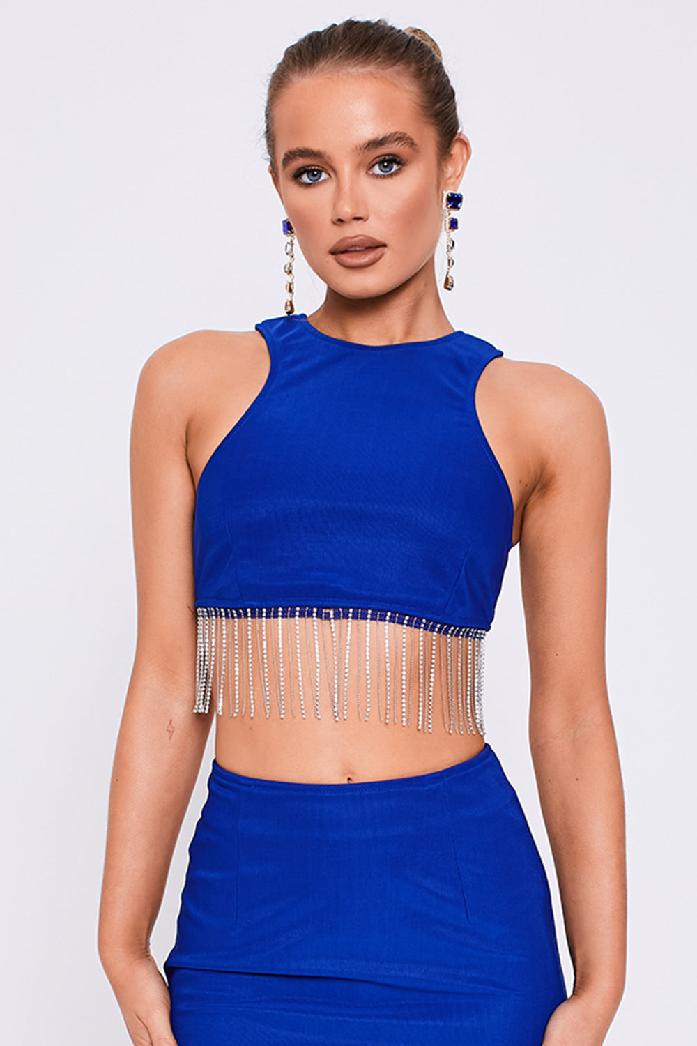 Diamante Fringe Racer Top Cobalt