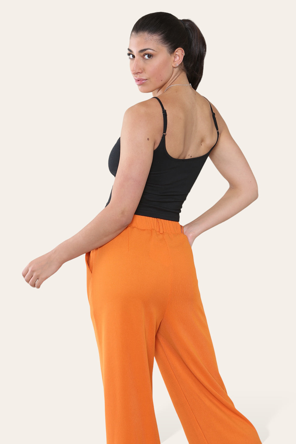 Womens Wardrobe Essential Stretchy Cropped Cami Top in Black back
