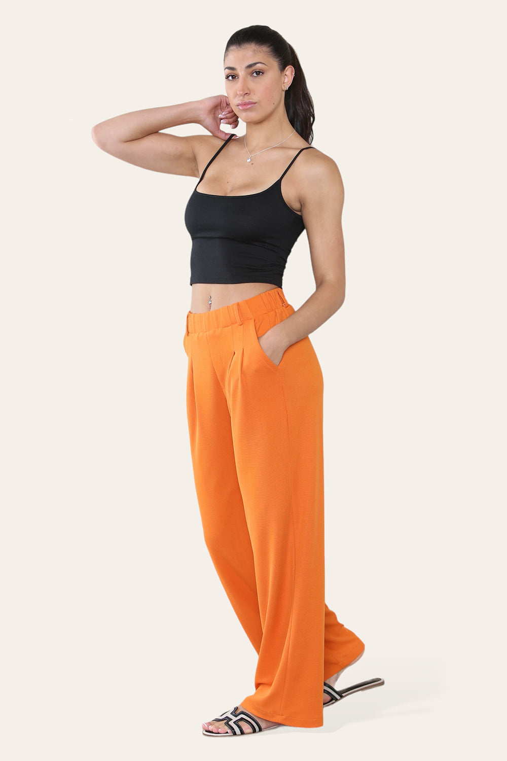 Womens Wardrobe Essential Stretchy Cropped Cami Top in Black full