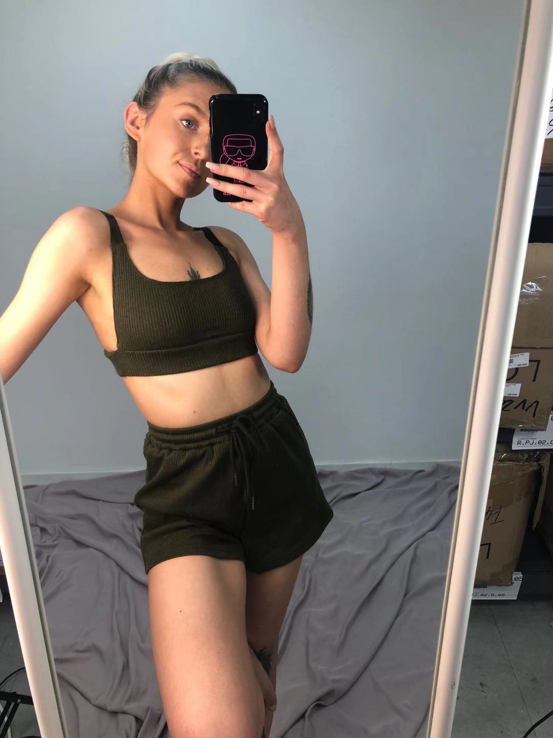 Rib Lounge Bralette Khaki
