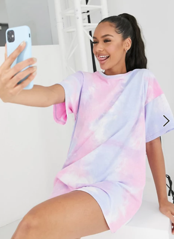Loungewear Oversized T Shirt Dress In Multi Tie Dye