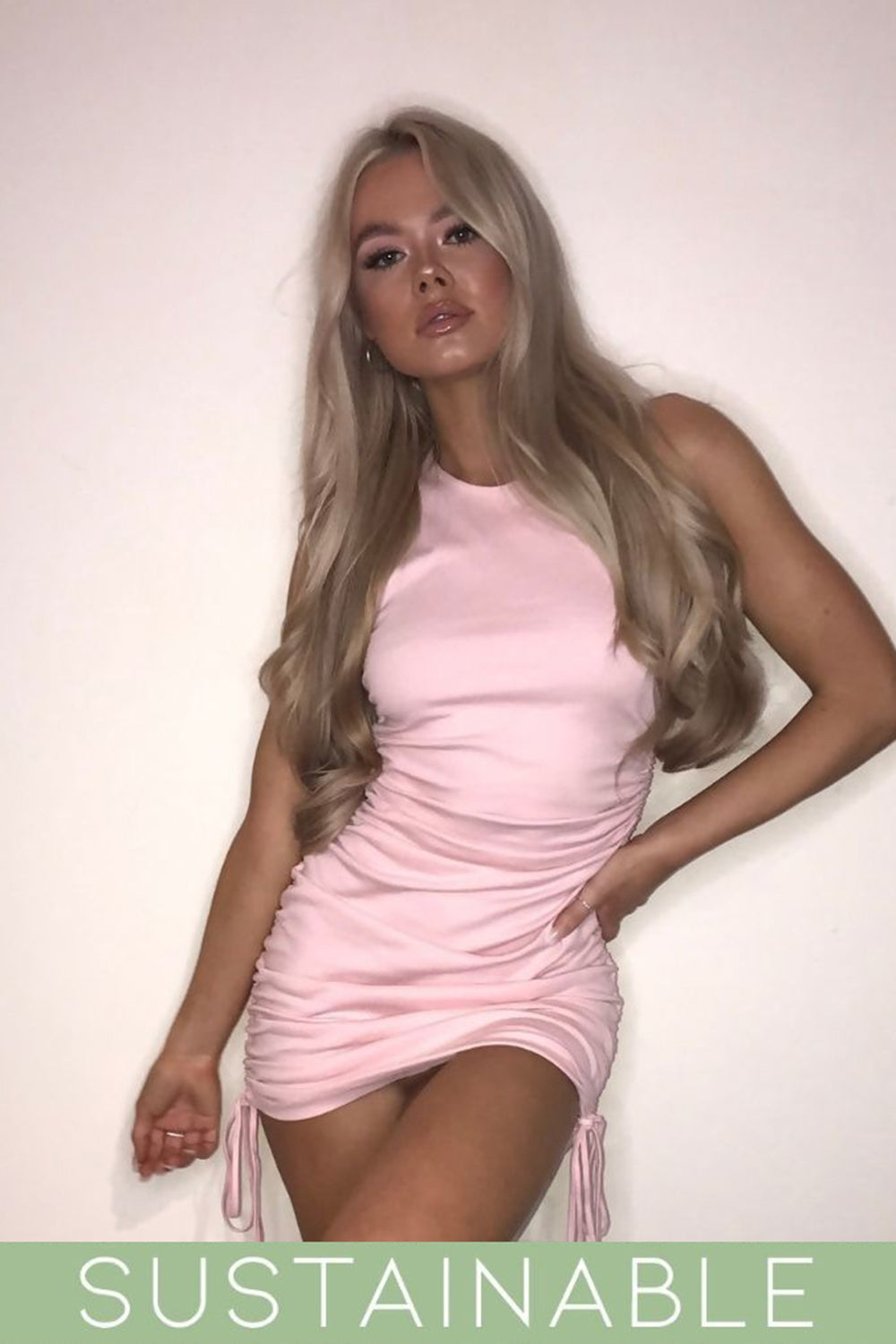 Blush Organic Cotton Drawstring Mini Dress