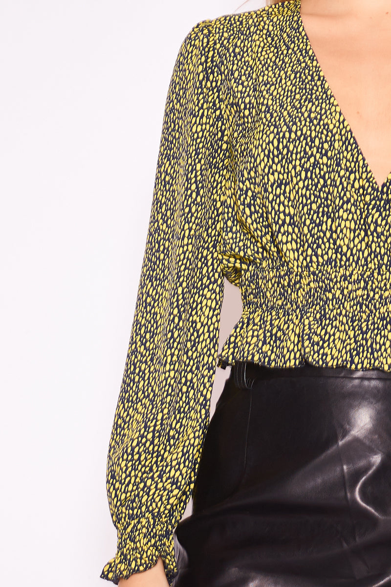Leopard Shirring Elastic Snake Blouse