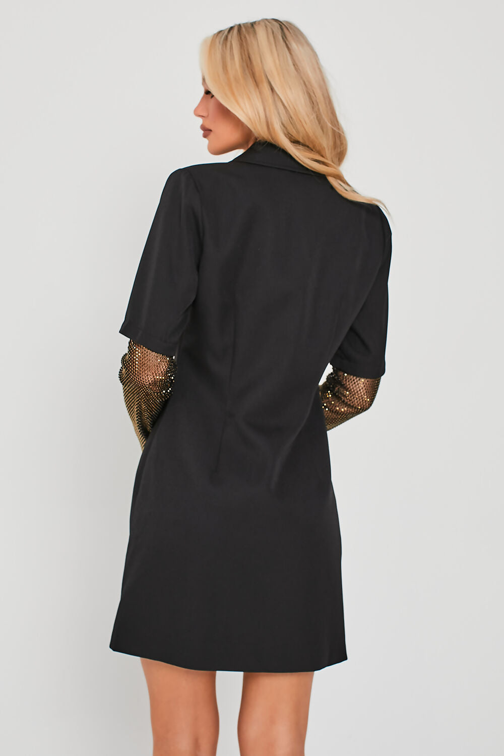 Diamante Net Sleeve Tailored Blazer Dress Black