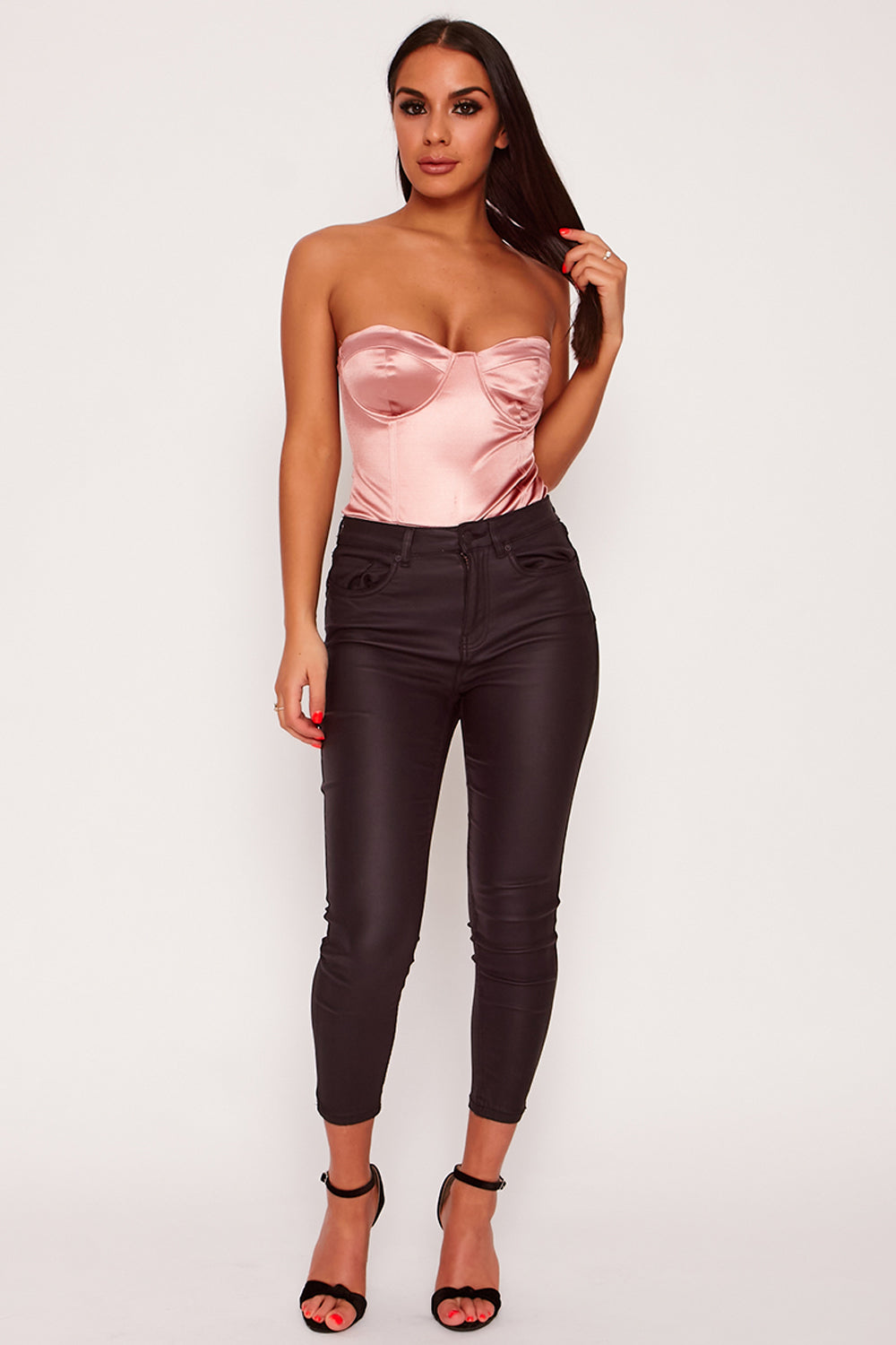 Stretch Satin Scalloped Cup Underwired Bodysuit Rose Pink