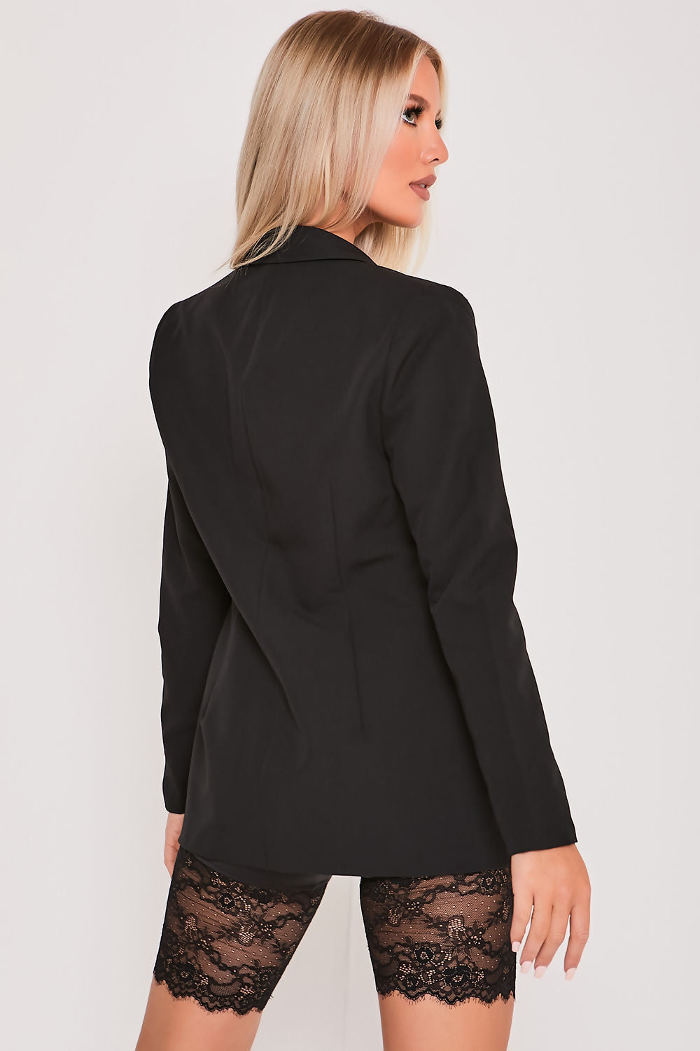 Diamante Fringe Double Breasted Blazer Black