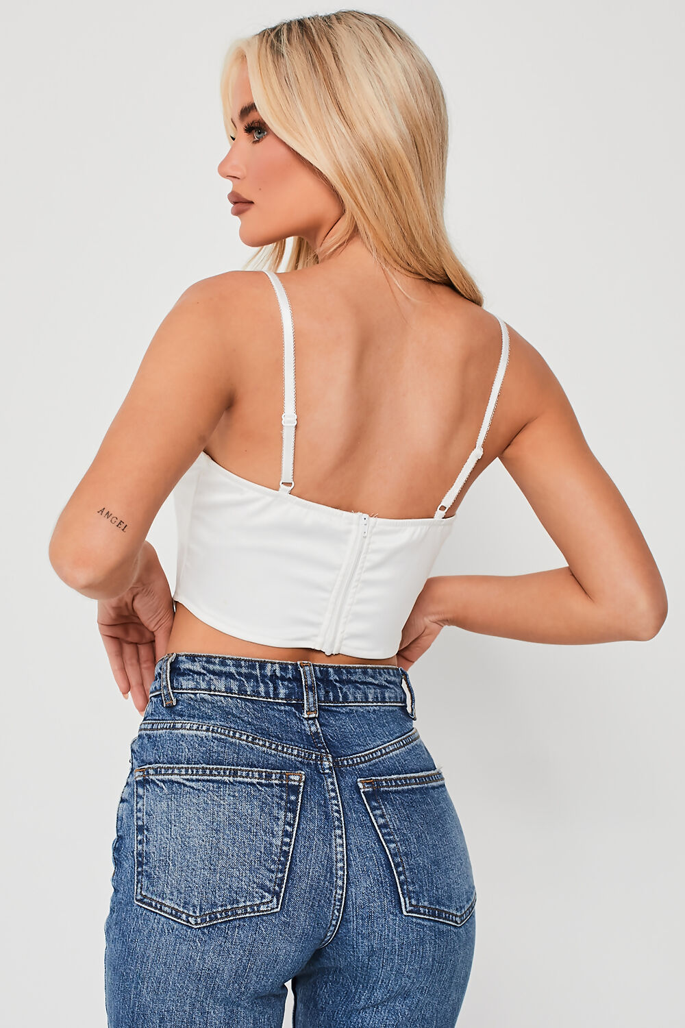 Floral Applique Lace Detail Crop Top Ivory