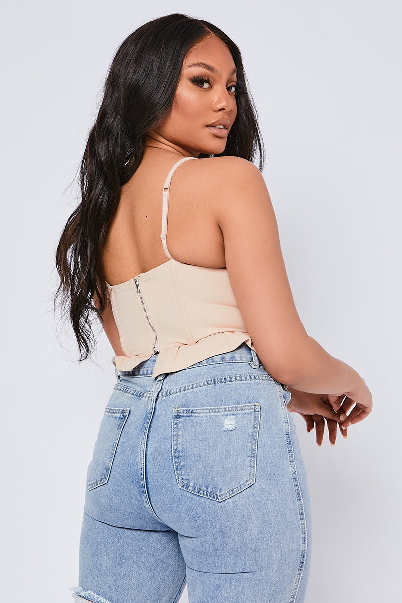 Stretch Crepe Underwired Frill Corset Top Nude