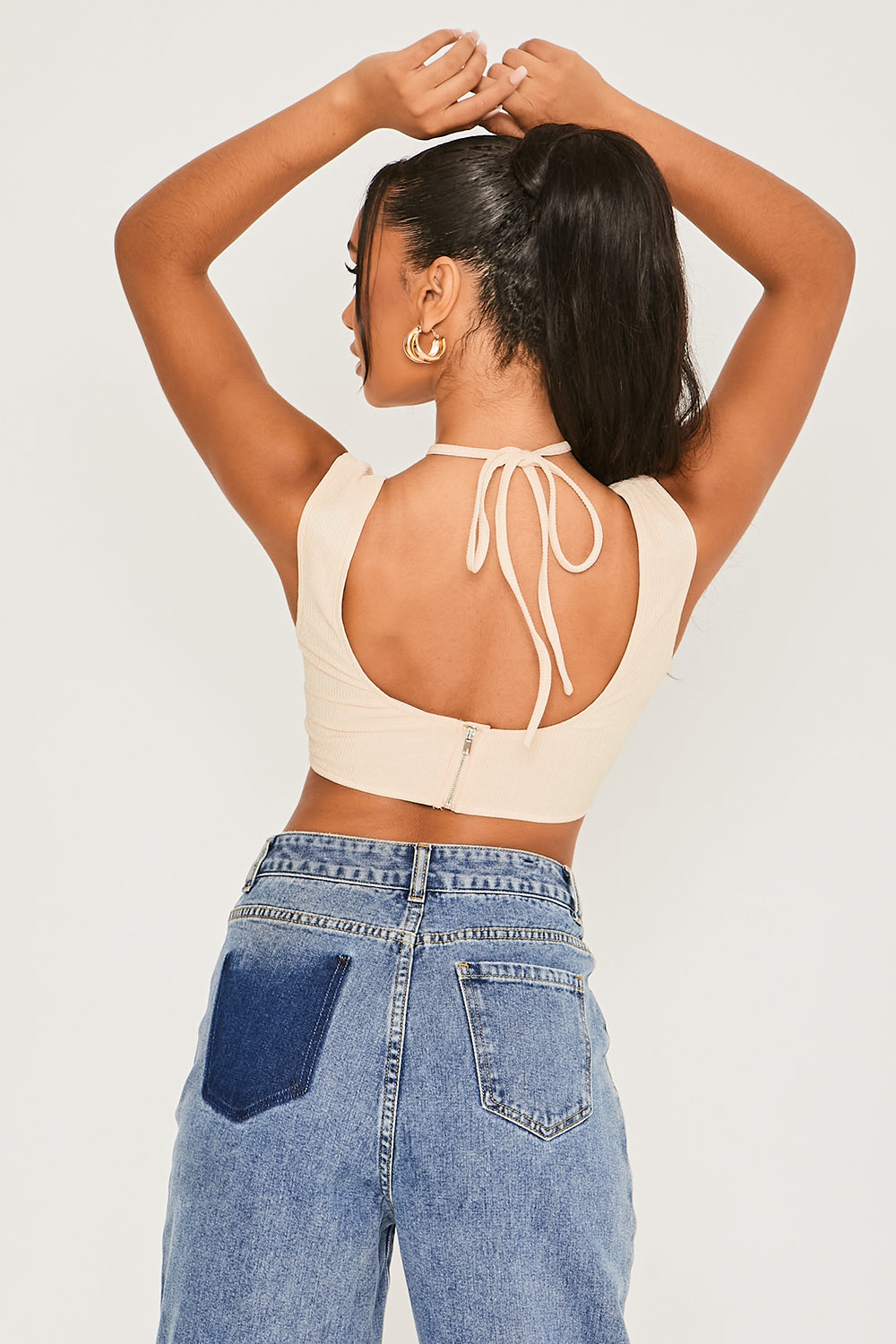 Cross Neck Tie Corset Top Ecru