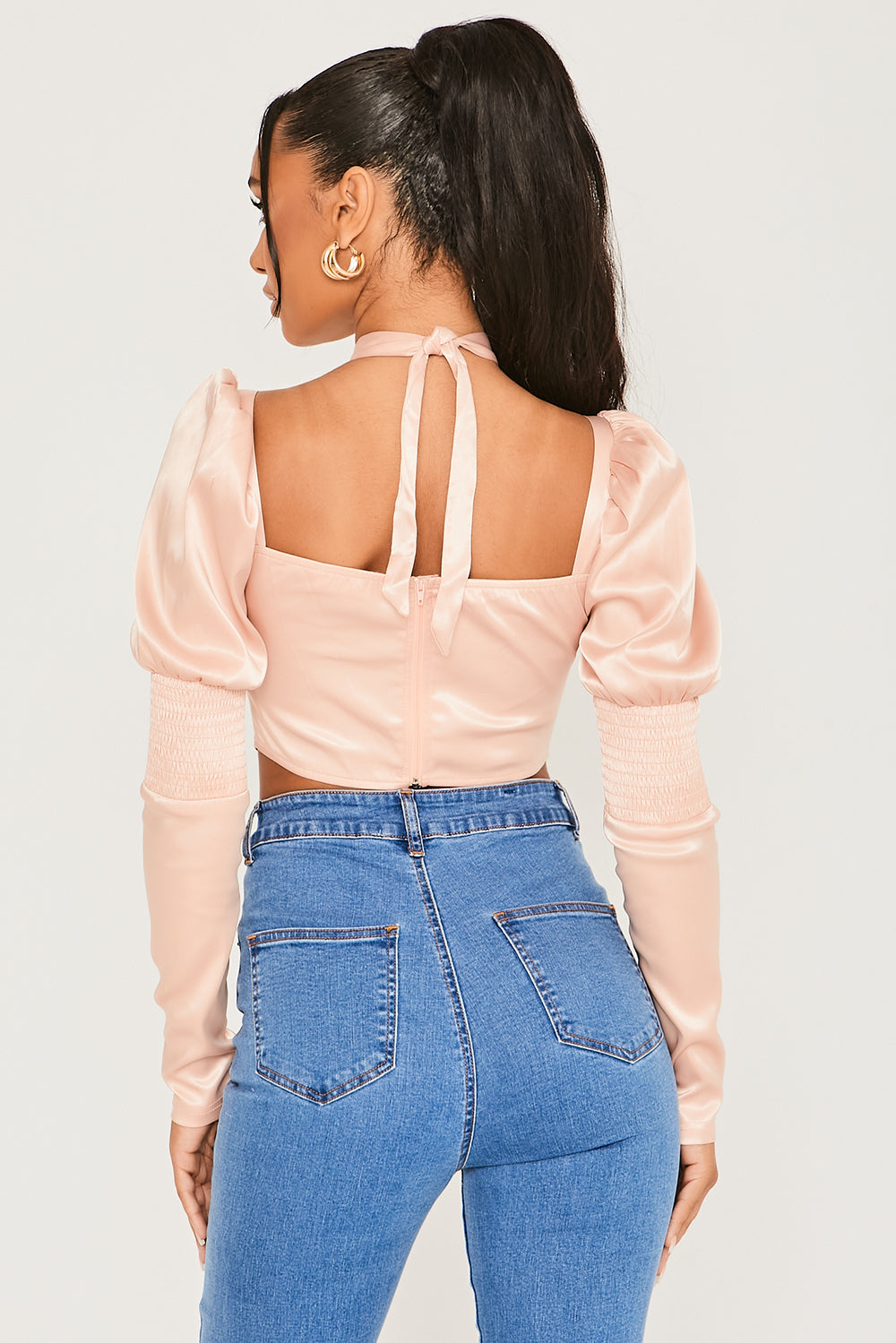 Halter Neck Puff Sleeve Corset Top Blush