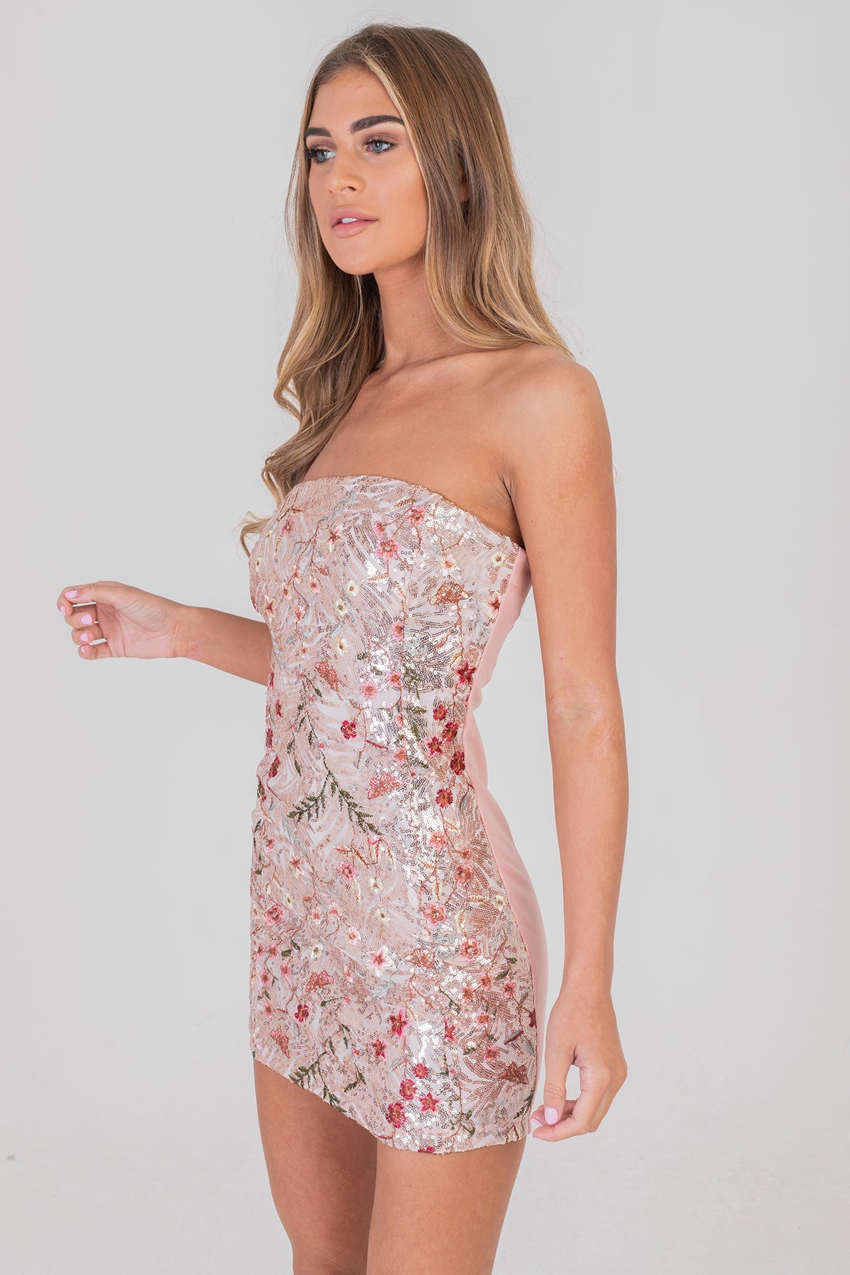 Sequin Bardot Bodycon Dress Pink