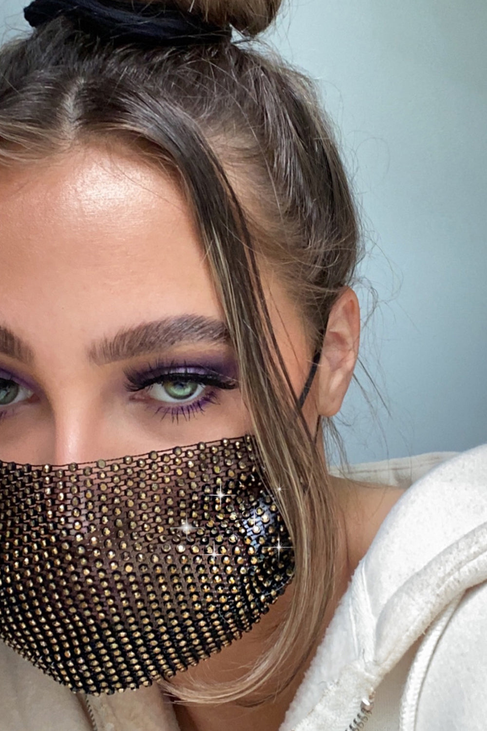 Black & Gold Diamante Unlined Fashion Face Mask