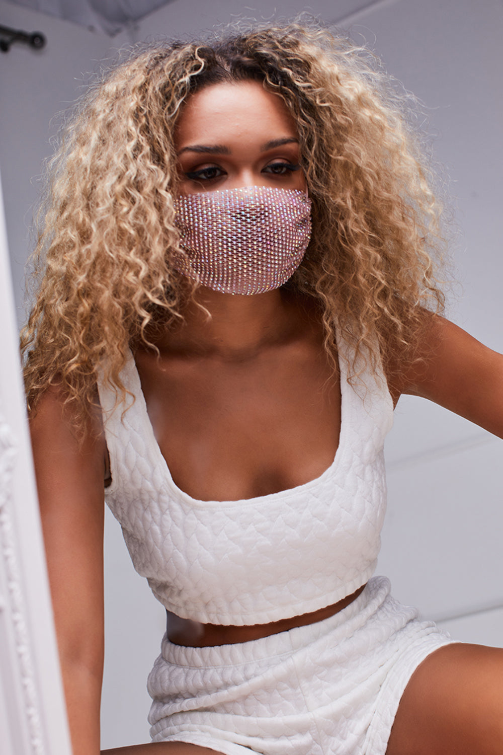 Pink Diamante Unlined Fashion Face Mask