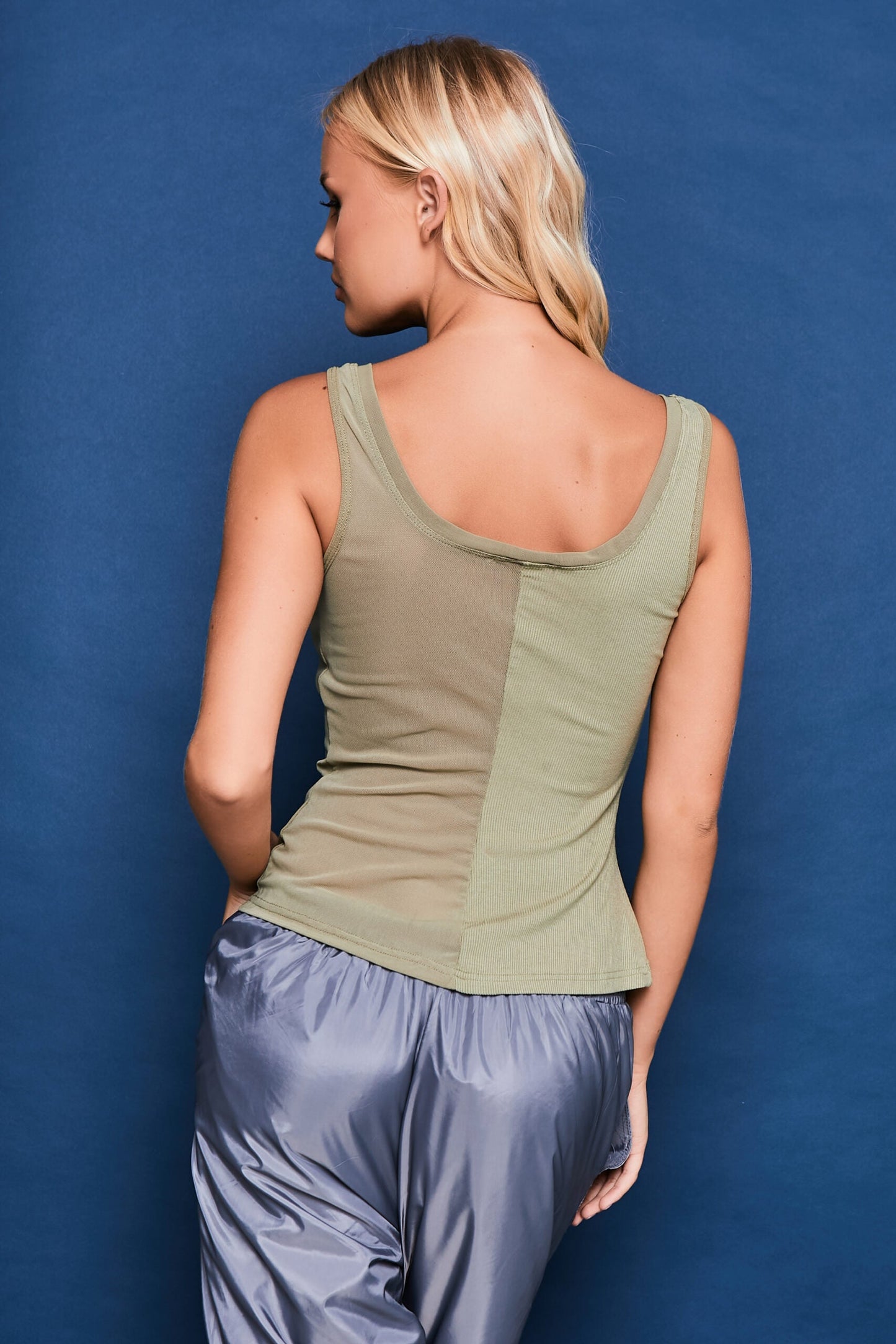 Half Mesh Top Khaki