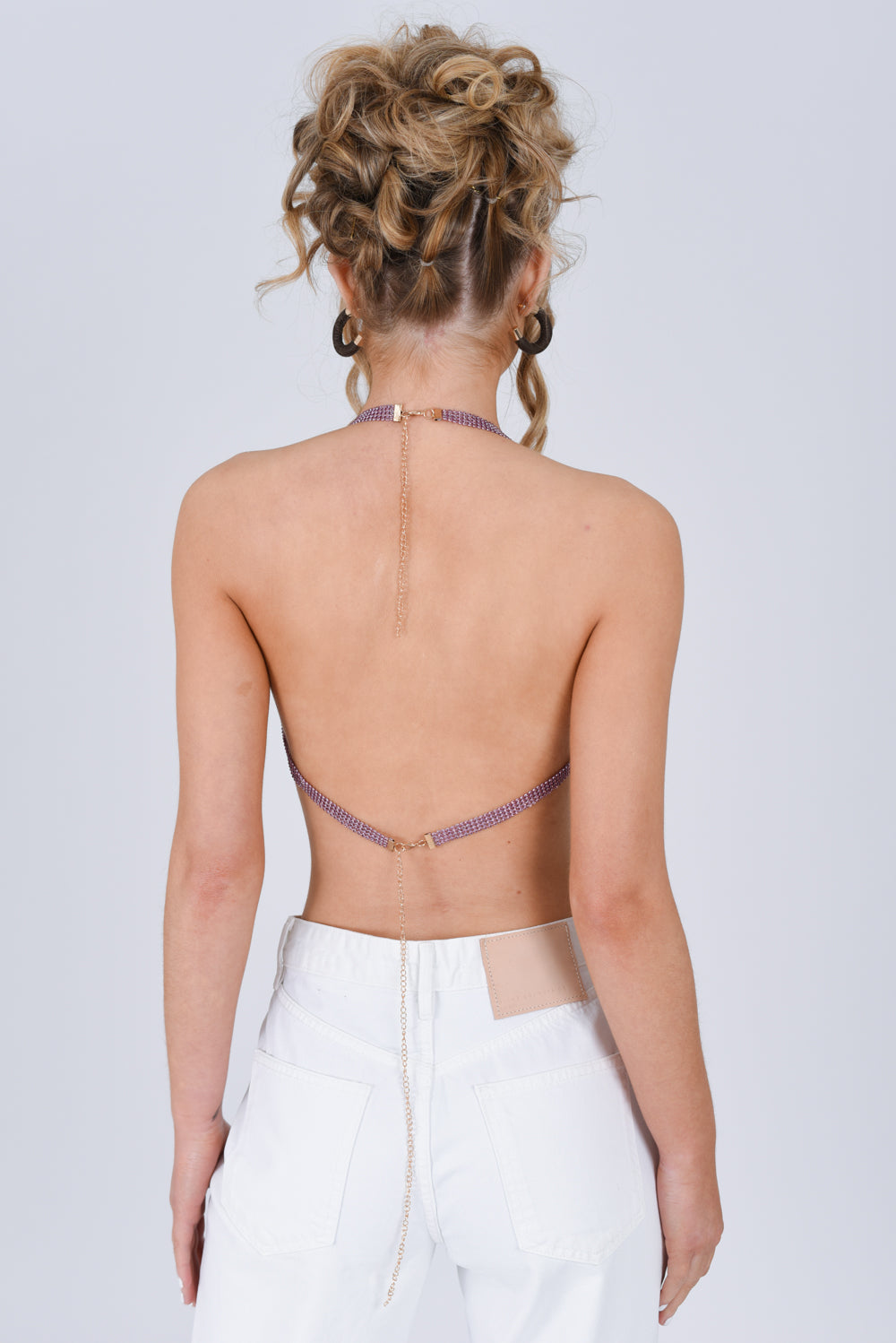 Summer Cowl Neck Bandana Diamante Chainmail Halter Top Lilac