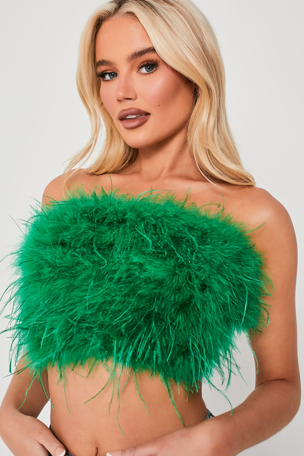 Strapless Feather Crop Top Green