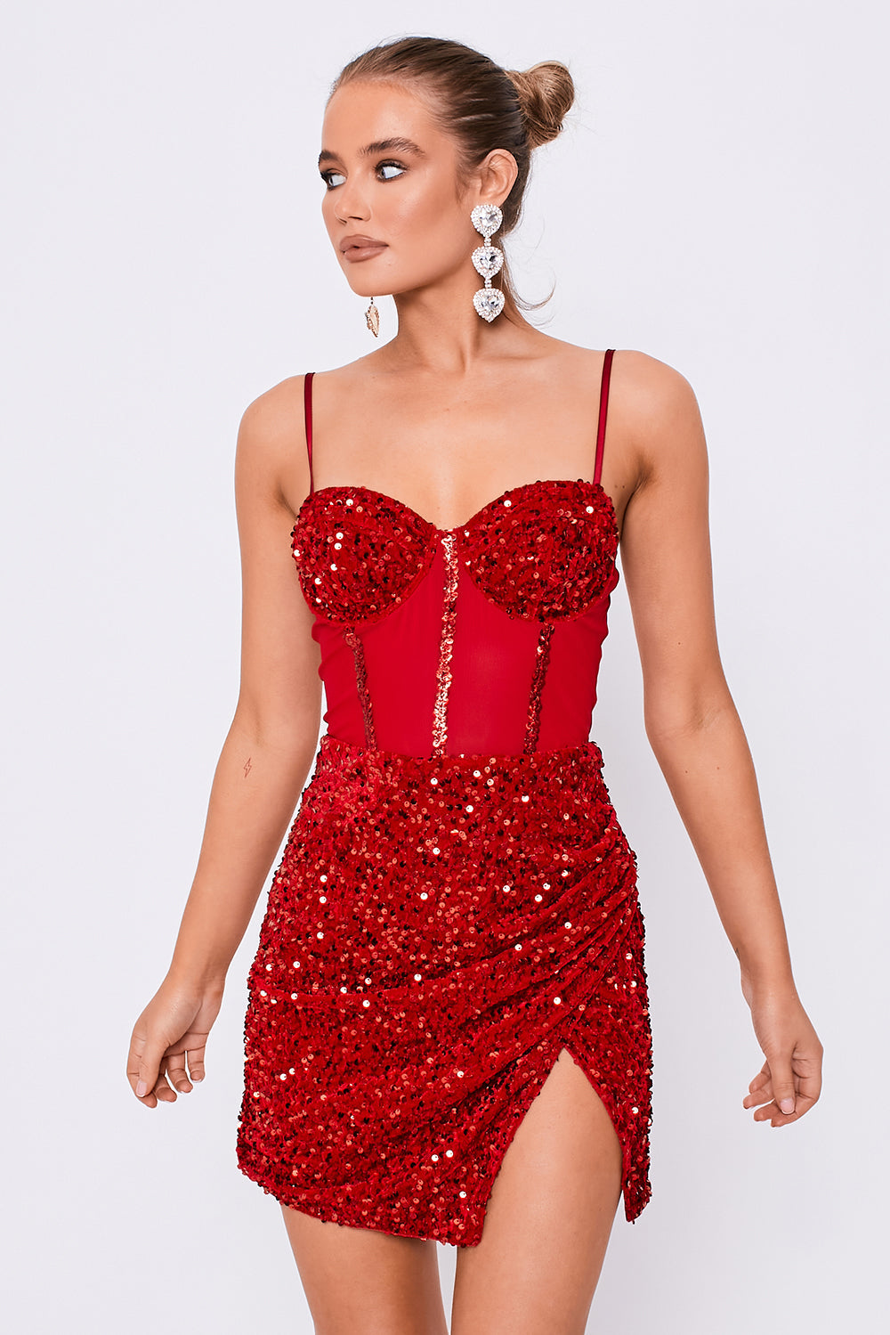 saint genies red dress Saint Genies slinky waterfall bodycon dress in red