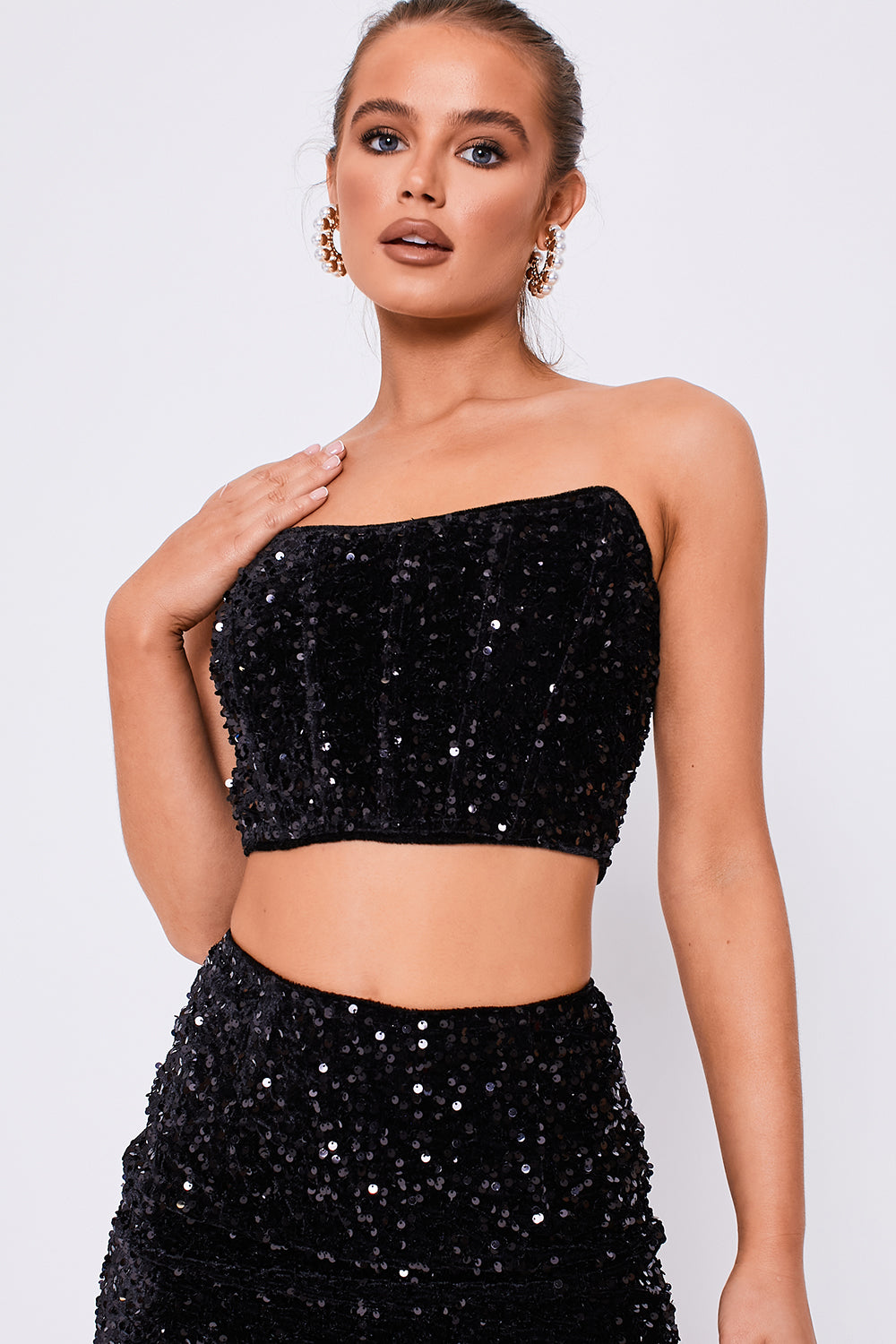 Sequin Corset Top & Mini Skirt Co-Ord Black