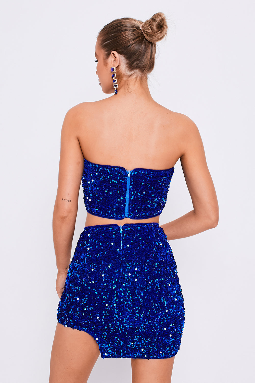 Sequin Corset Top & Mini Skirt Co-Ord Cobalt Blue