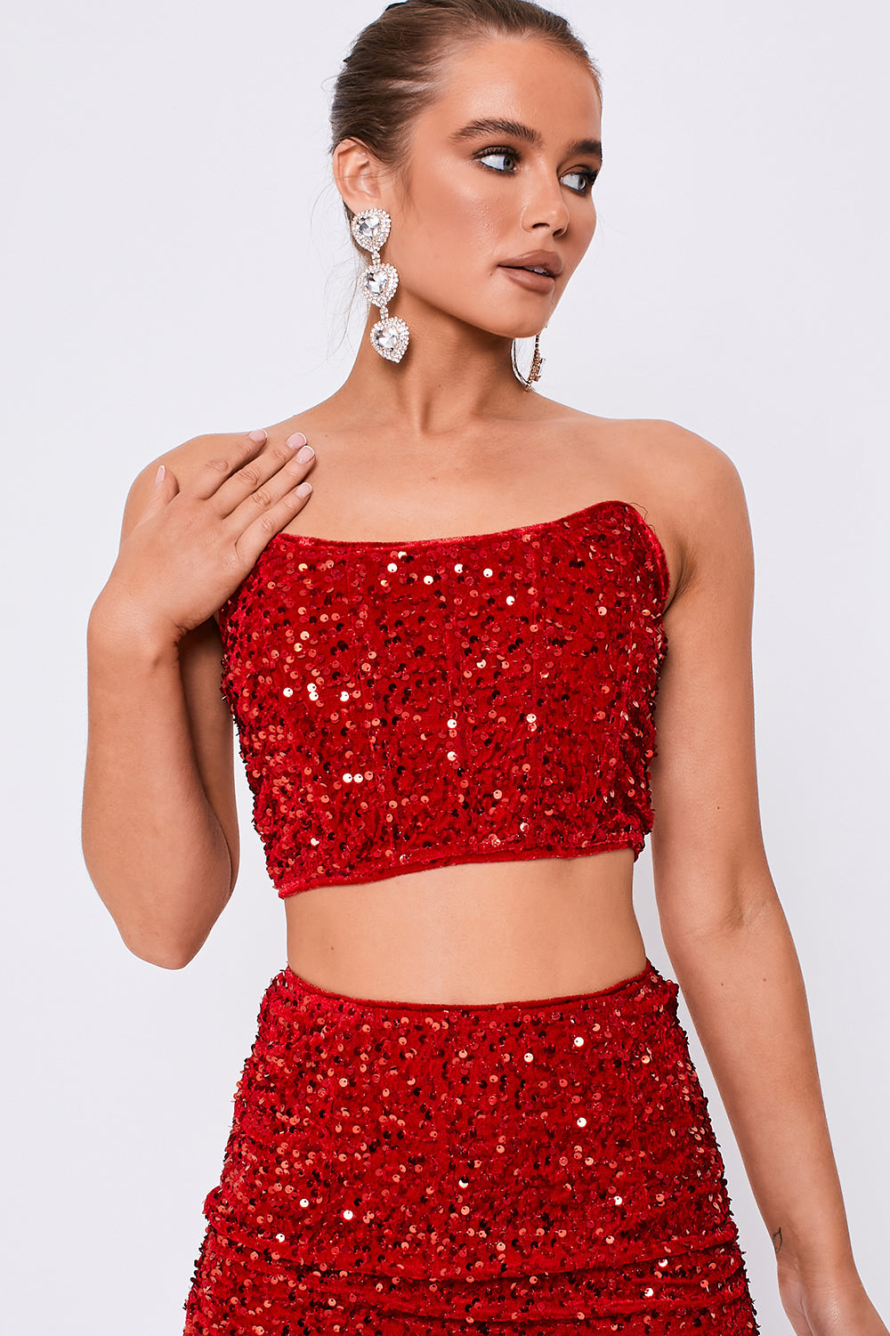 Sequin Corset Top & Mini Skirt Co-Ord Red
