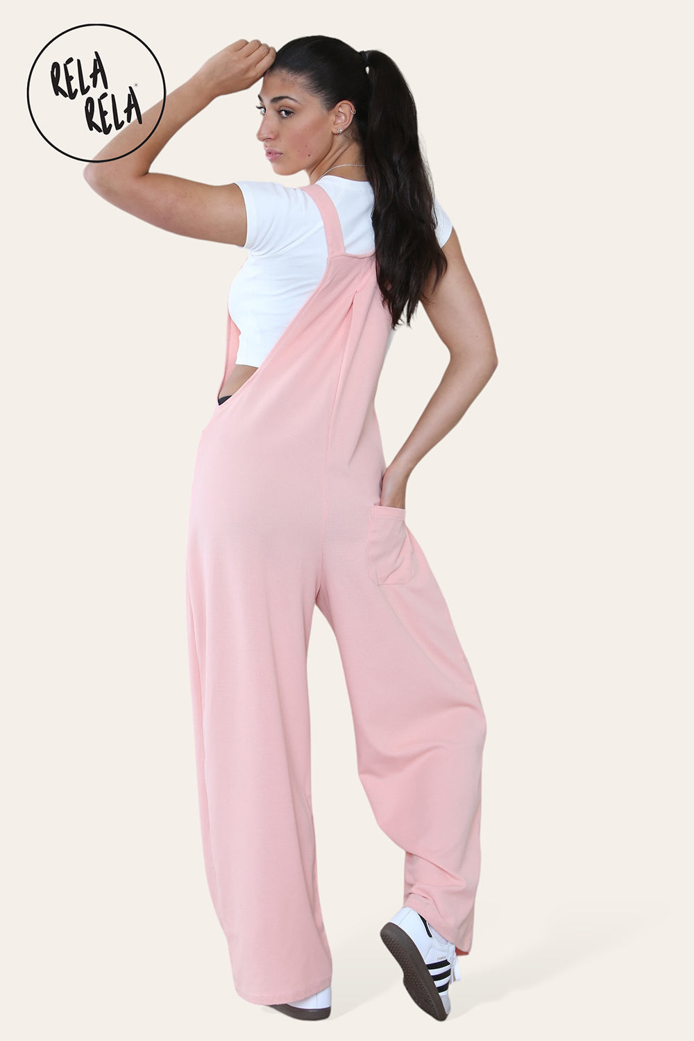 Adjustable Strap Button Multiple Pockets Casual Overalls Hourglass Dungarees in Rose Pink back