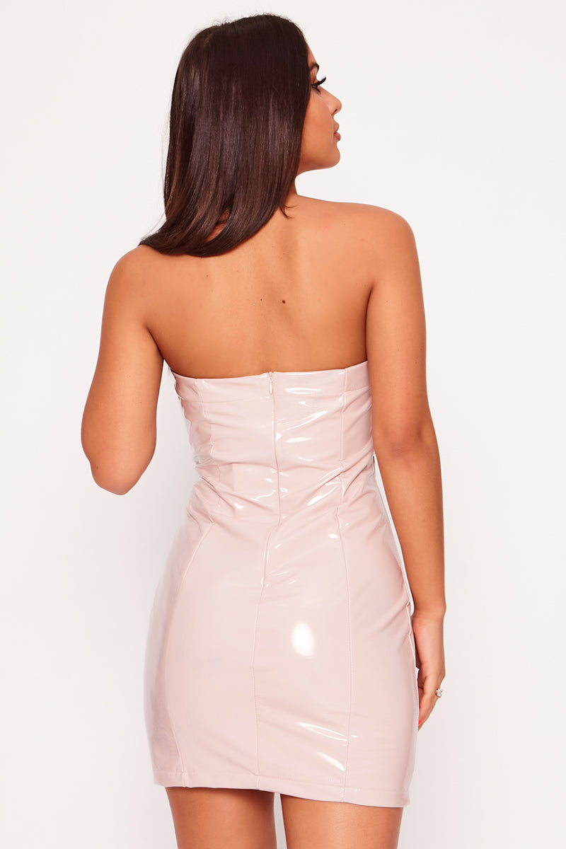 Vinyl Strapless Bodycon Dress Pink