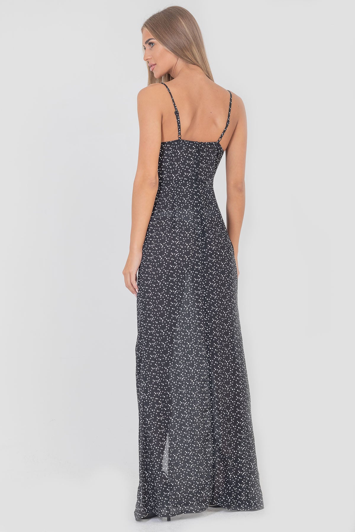 Polka Dot Cowl Neck Maxi Dress Black