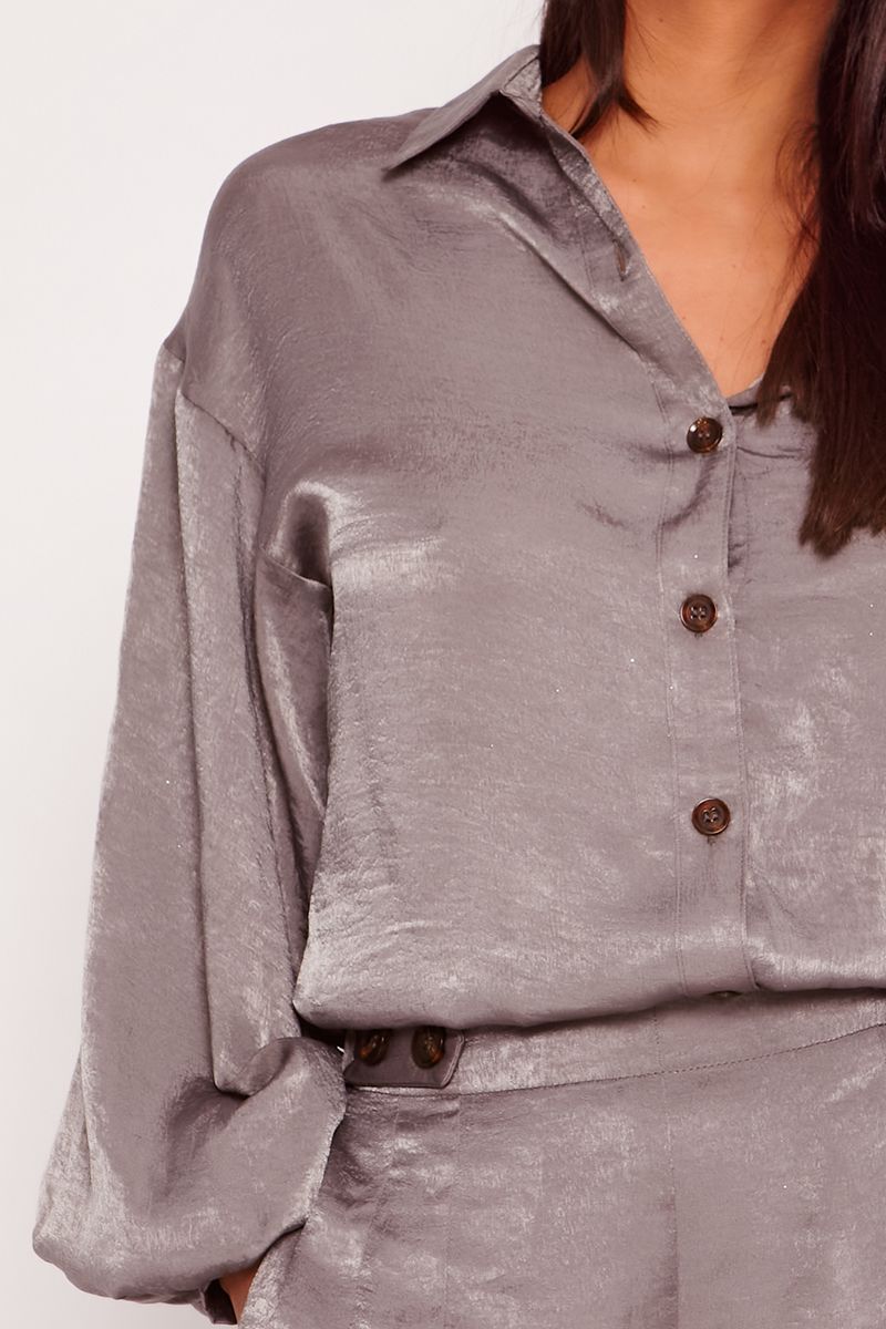 High Waist Button Detail Spice Shirt Grey