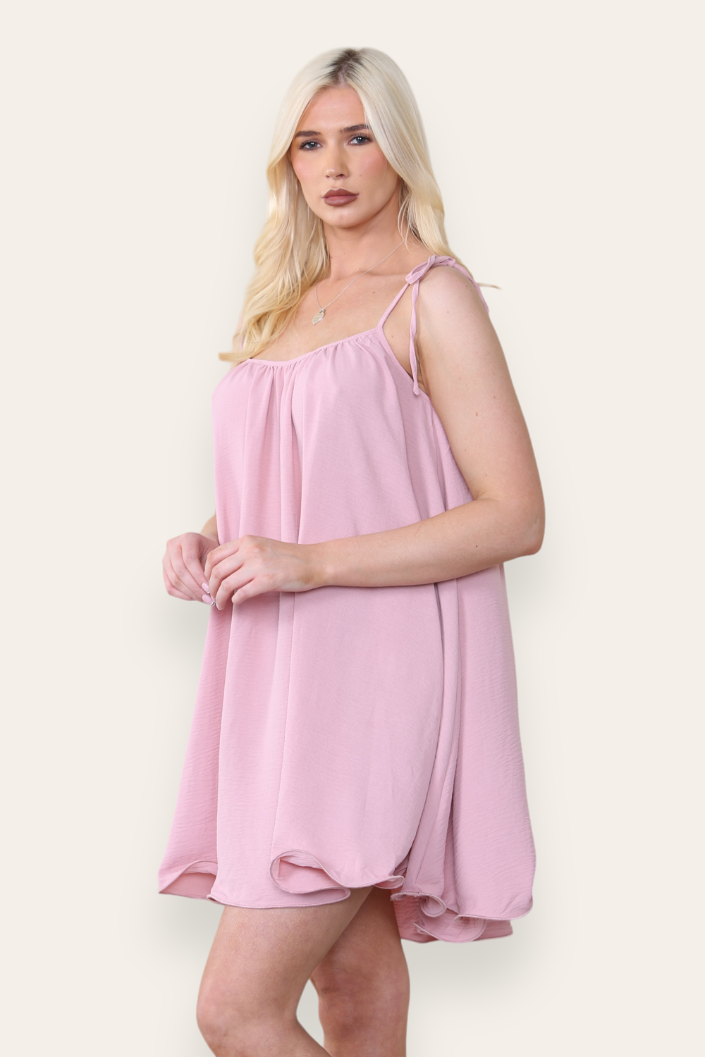 Strappy Wired Hem Swing Mini Dress Women Summer Dress in Rose Pink side