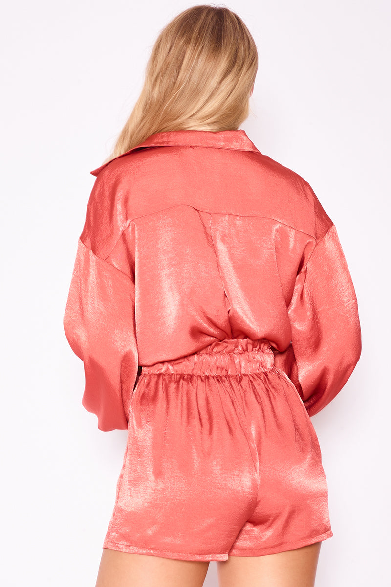 High Waist Button Detail Spice Shorts Rust