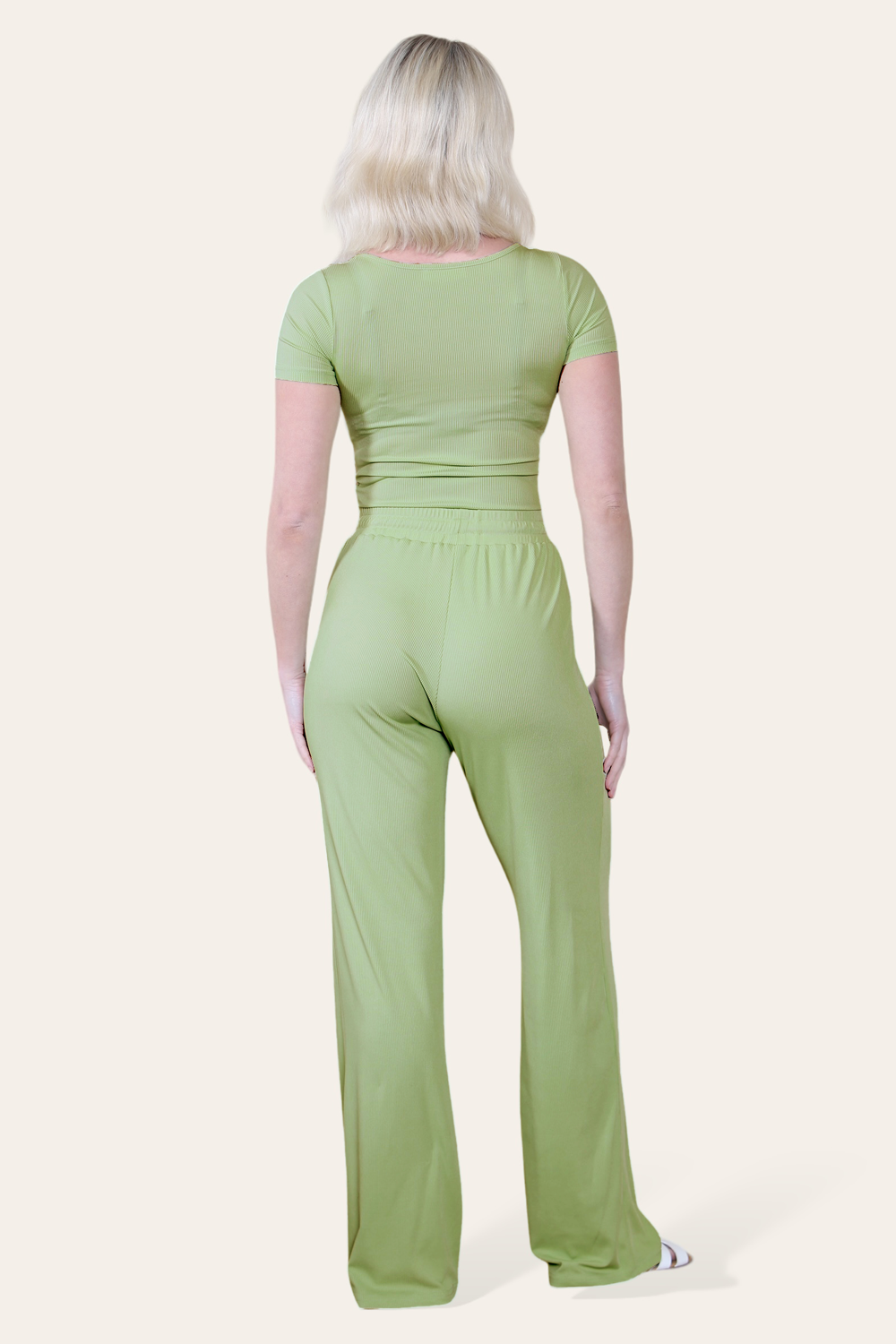 Scoop Neck Bodysuit & Wide Leg Trousers Co-Ord in Green