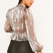 Shimmer Chiffon High Neck Blouse Top Silver