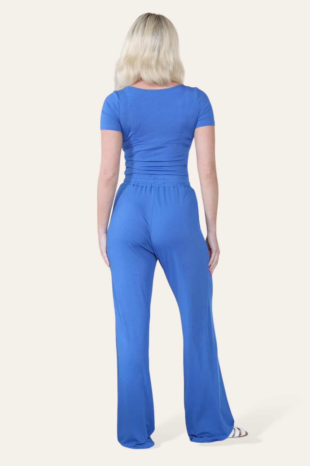 Scoop Neck Bodysuit & Wide Leg Trousers Co-Ord in Royal Blue back