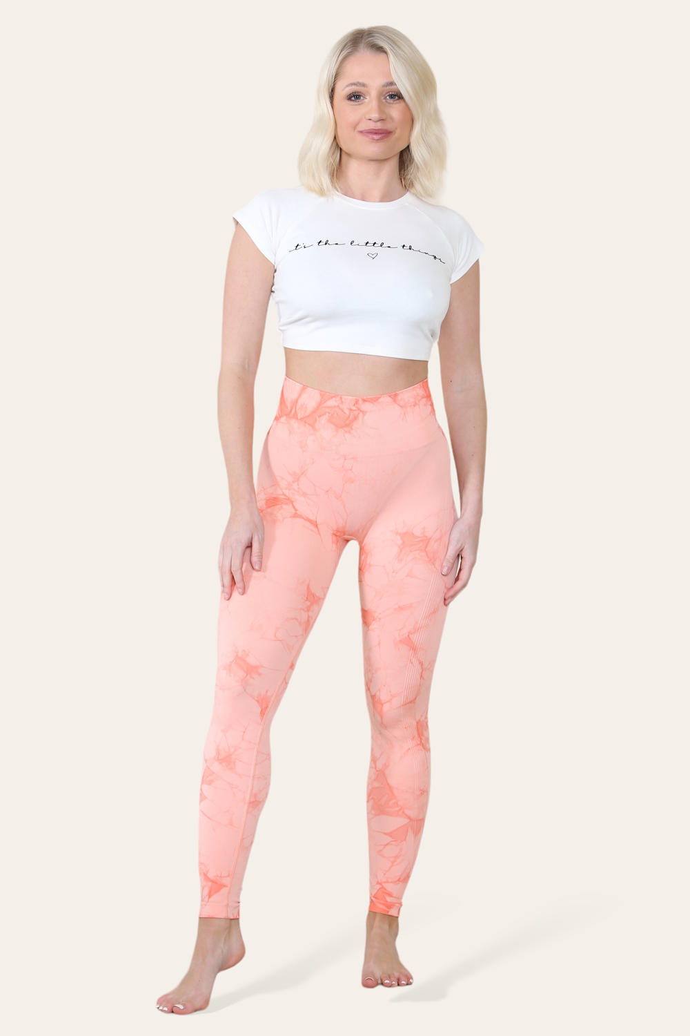 Marble Tie Dye High Waisted Scrunch Bum Leggings in Orange