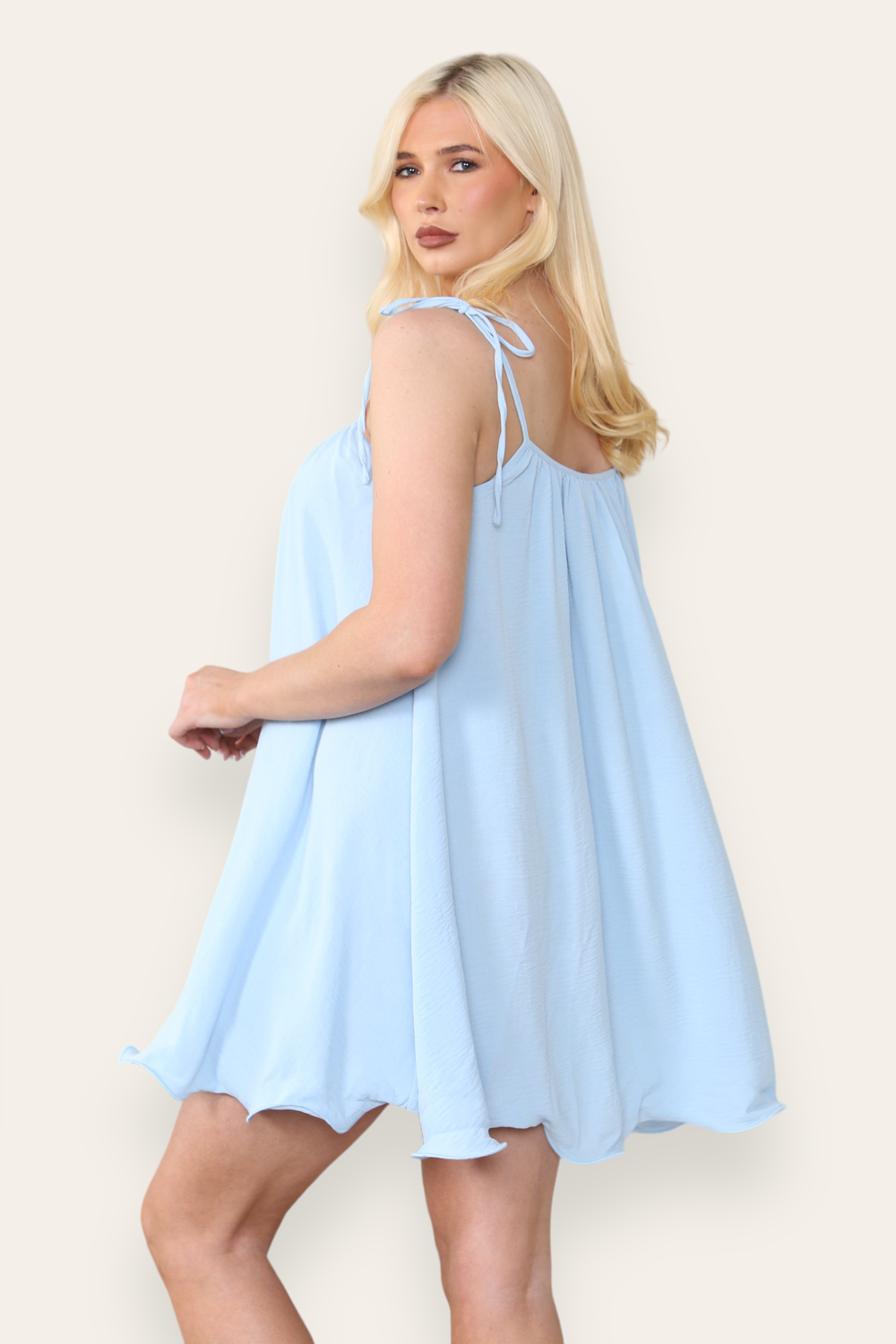 Strappy Wired Hem Swing Mini Dress Women Summer Dress in Baby Blue back