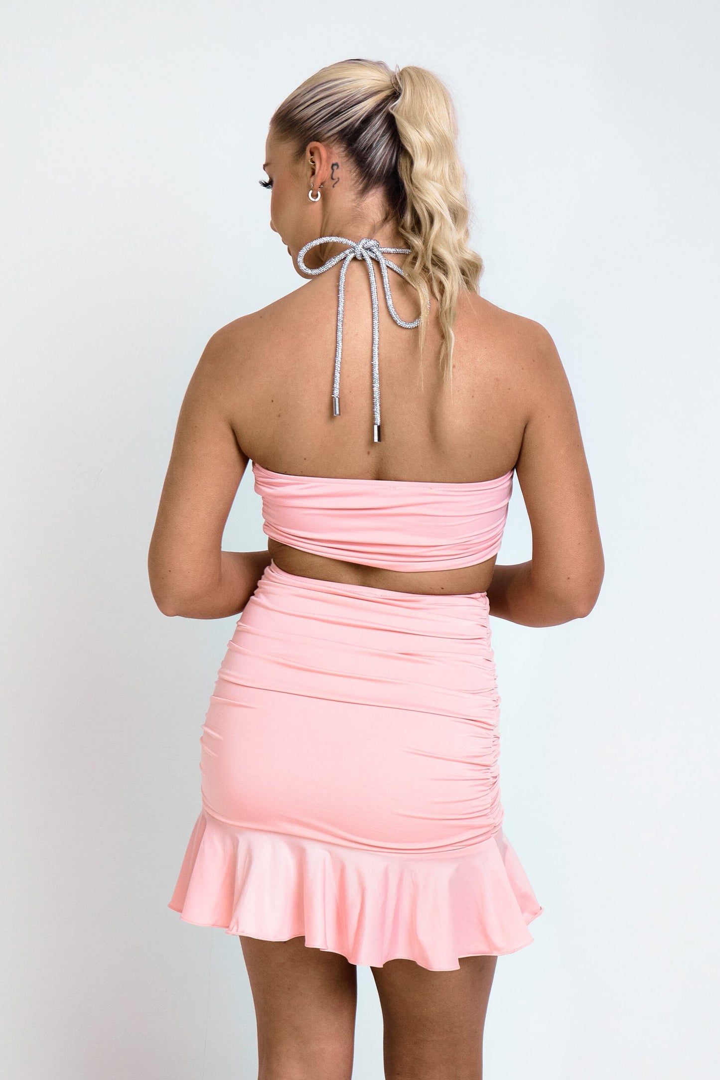 Ruched Frill Hem Mini Skirt Pink
