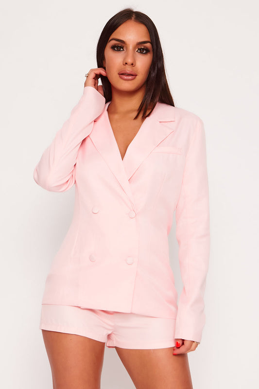 Button Front Blazer Pink