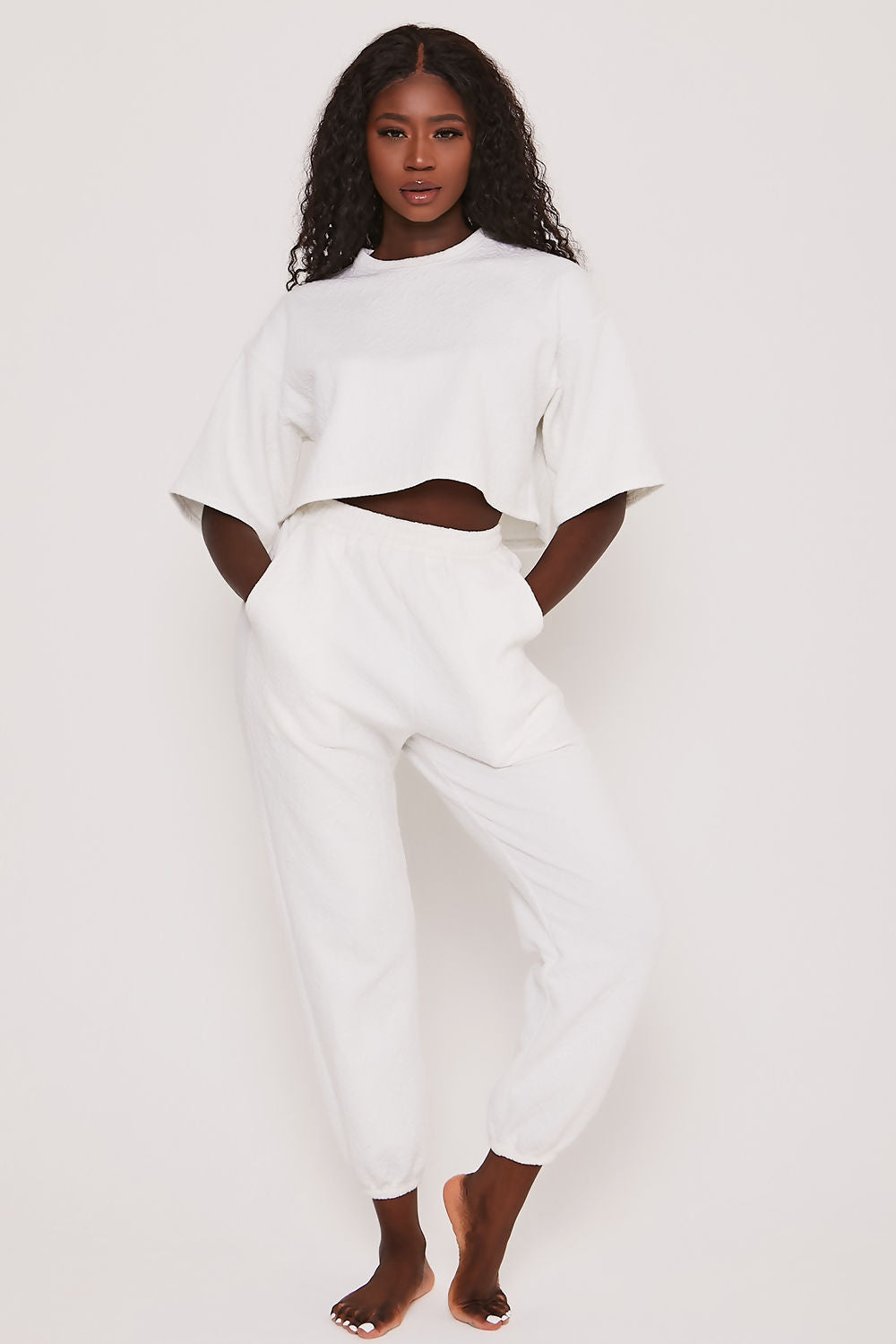 Jacquard Jersey Oversized Crop T-shirt White