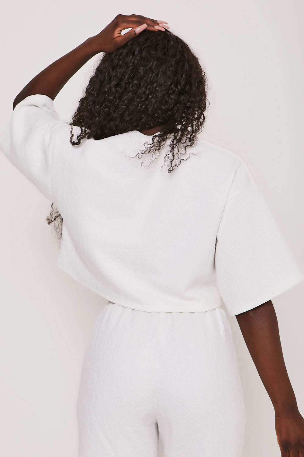 Jacquard Jersey Oversized Crop T-shirt White