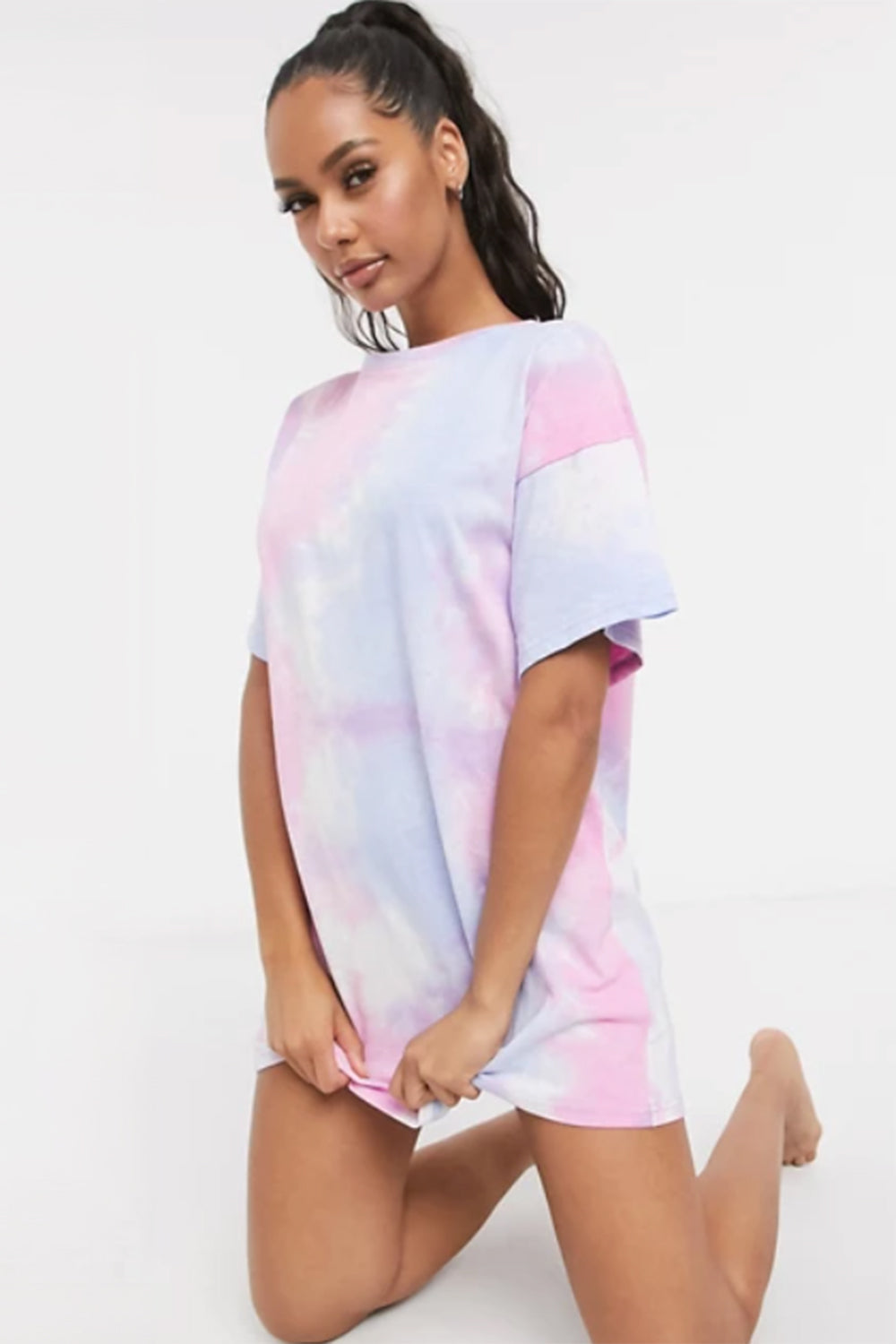 Loungewear Oversized T Shirt Dress In Multi Tie Dye