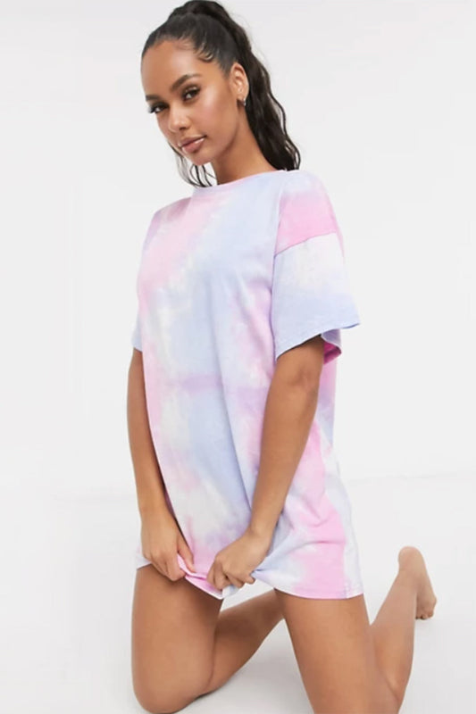 Loungewear Oversized T Shirt Dress In Multi Tie Dye