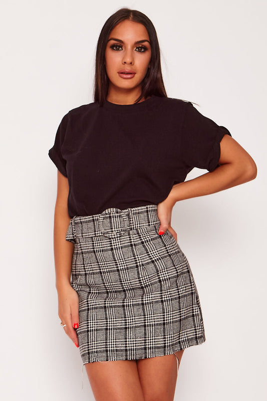 Boucle Raw Edge Belted A-Line Skirt Grey