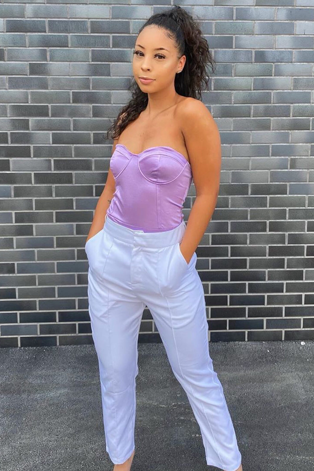 Stretch Satin Scalloped Cup Underwired Bodysuit Lilac