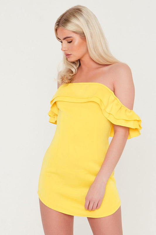 Bardot Ruffle Premium Scuba Mini Dress