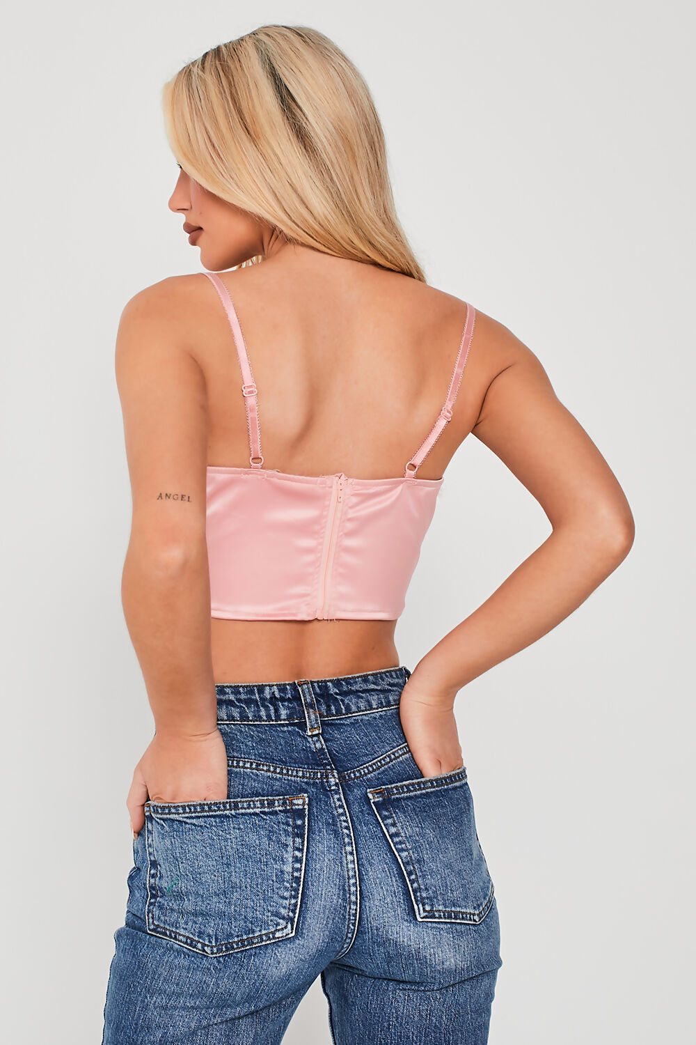 Floral Applique Lace Detail Crop Top Pink