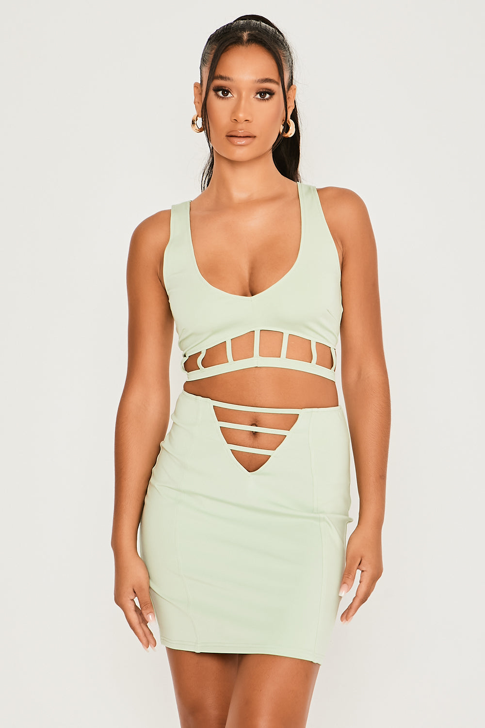 V-Cut Out Mini Skirt Sage
